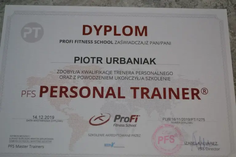 Dyplom Personal Trainer – Piotr Urbaniak