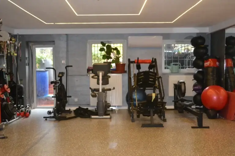 Sala treningowa studia Progress we Wrocławiu – rowery, prasa, wioślarz i worki bokserskie